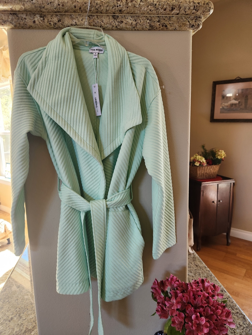 Steve Madden Mint Green Ribbed Jackwt with Belt NWT Size Small